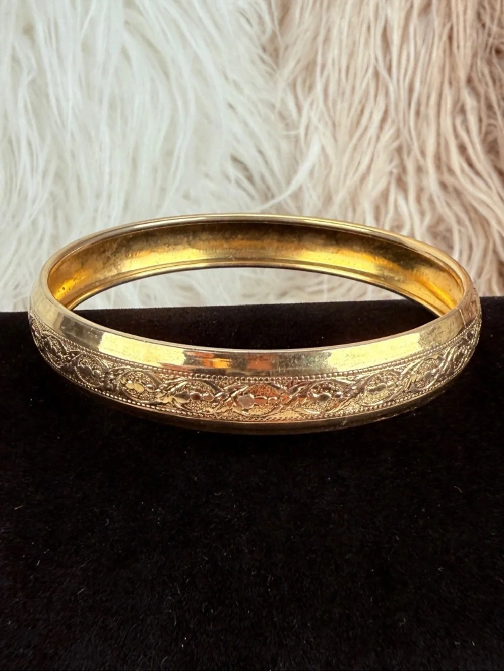 Vintage Goldtone Floral Engraved Bangle Bracelet